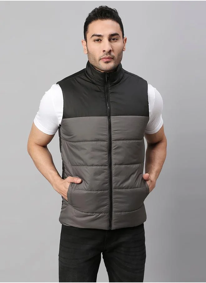 Dennis Lingo Mock Neck Regular Fit Color Block Gilet Jacket by Styli