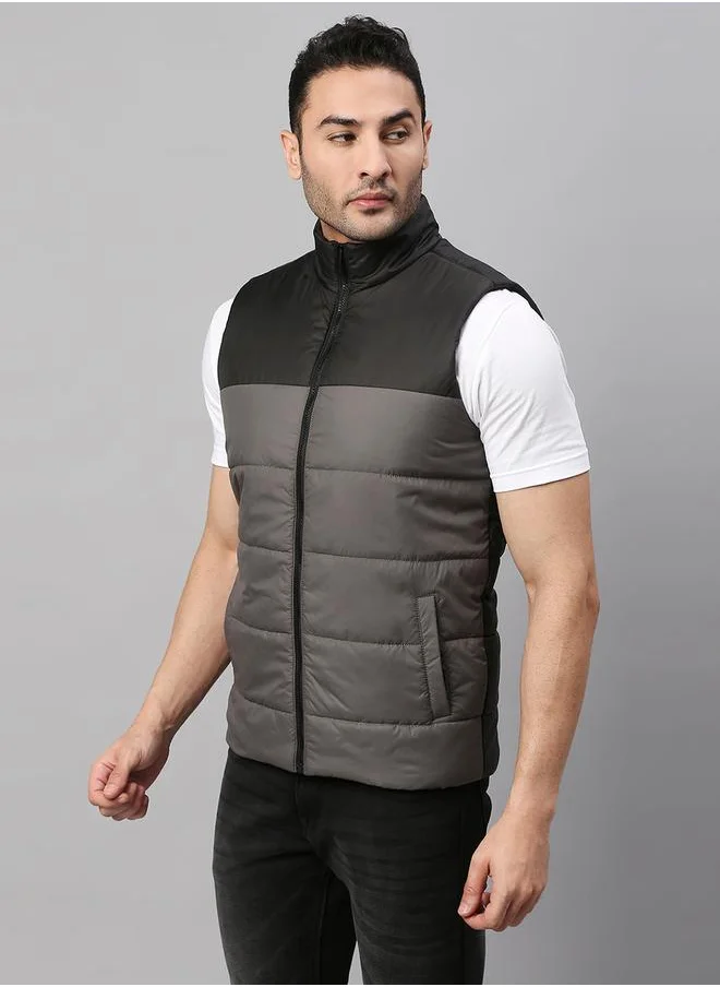 Dennis Lingo Mock Neck Regular Fit Color Block Gilet Jacket by Styli