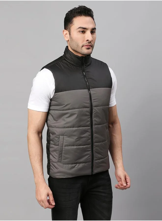 Dennis Lingo Mock Neck Regular Fit Color Block Gilet Jacket by Styli