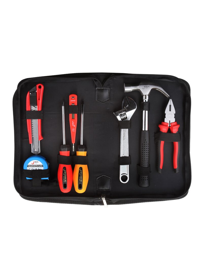 jetechtool مجموعة حقيبة أدوات جتيك 8 قطع، مع مفكات، مطرقة، كماشة، مفتاح قابل للتعديل، جهاز اختبار وإكسسوارات، أدوات منزلية ومجموعة إصلاح مع حقيبة نايلون محمولة – JEP-F8 - Image 1
