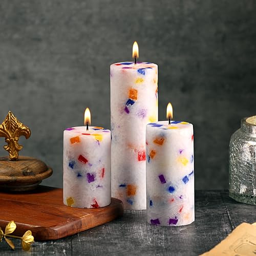 PROSPERRO LUMO By Parkash Candles Set Of 3 Fragrance Pillar Wax Candles Marble Finish(Christmas Snow - Mahagony) - Image 1