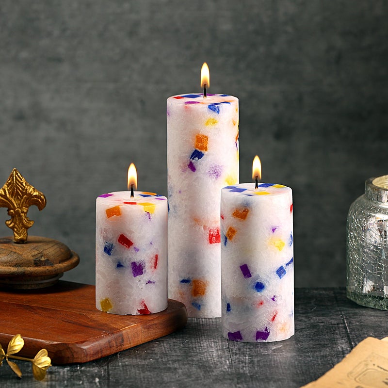 PROSPERRO LUMO By Parkash Candles Set Of 3 Fragrance Pillar Wax Candles Marble Finish(Christmas Snow - Mahagony) - Image 5