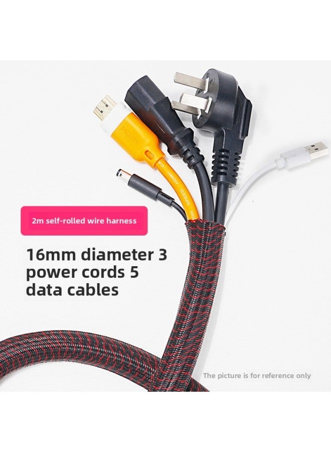 Computer Cable Hidden Wire Harness Artifact Hub Storage Tube Chassis Wire Management Wire Protective Sleeve Finishing Anti-cat Bite Sleeve-Color:Flame Retardant Braided Pipe-high Efficiency Cable Management-16mm Black And Red Sleeve- 2m Assembled Easy Cutting
