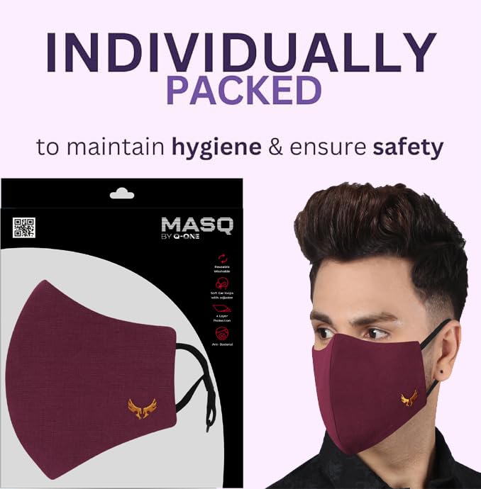 MASQ By Q-One Wings 4 Layer, Reusable, with Ear Adjusters, Anti-Bacterial (BFE>99%) Cotton Cloth Face Mask for Men, Boys (XL, Multicolor, Pack of 3), Without Valve - Image 4