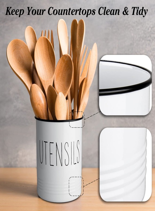 Bivvclaz Kitchen Utensil Holder, 6.7" Utensil Holder for Kitchen Counter, Cooking Utensil Crock with Cork Bottom, Modern Farmhouse Kitchen Decor, Countertop Utensil Storage Caddy Organizer, White - Image 4
