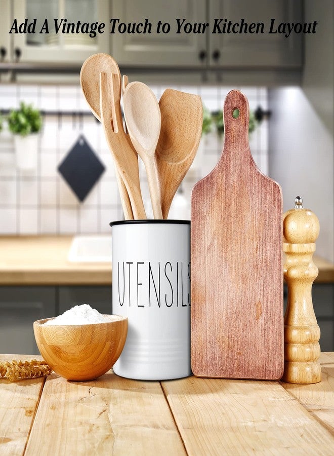 Bivvclaz Kitchen Utensil Holder, 6.7" Utensil Holder for Kitchen Counter, Cooking Utensil Crock with Cork Bottom, Modern Farmhouse Kitchen Decor, Countertop Utensil Storage Caddy Organizer, White - Image 5