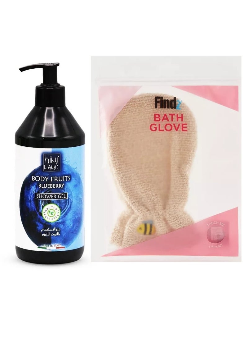 HiMilano Blueberry shower gel 500 ml With Bath Gloves - Image 1