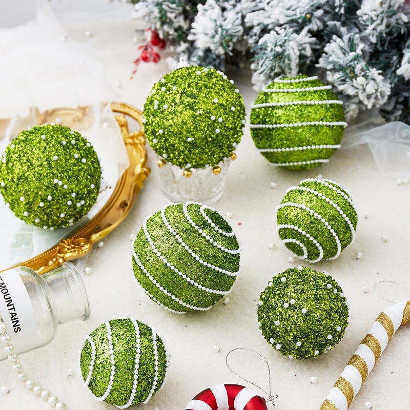 Munansli Green Christmas Ball Ornaments, Christmas Ball Decorations Shatterproof Plastic Hanging Pearl Balls for Holiday Party(70mm/2.76", 12ct) - Image 2