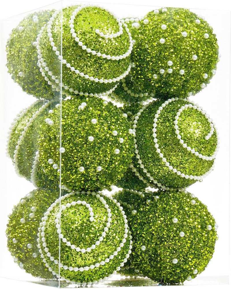 Munansli Green Christmas Ball Ornaments, Christmas Ball Decorations Shatterproof Plastic Hanging Pearl Balls for Holiday Party(70mm/2.76", 12ct) - Image 1