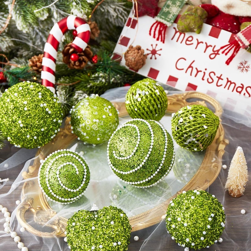 Munansli Green Christmas Ball Ornaments, Christmas Ball Decorations Shatterproof Plastic Hanging Pearl Balls for Holiday Party(70mm/2.76", 12ct) - Image 5