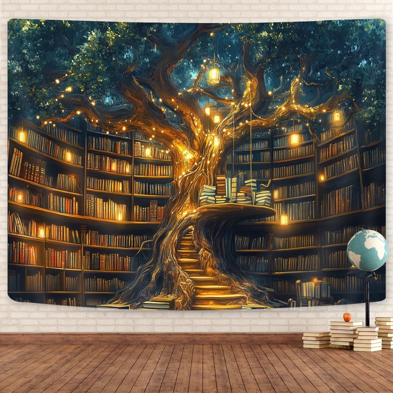 GOAOK Fantasy Library Tapestry For Classroom, Mysterious Tree Magic Bookshelf Aesthetic Tapestries, Witchy Fairytale Tree Vintage Bookshelf Book Art Tapestry Wall Hanging College Room Bedroom, 60"X40" - Image 5