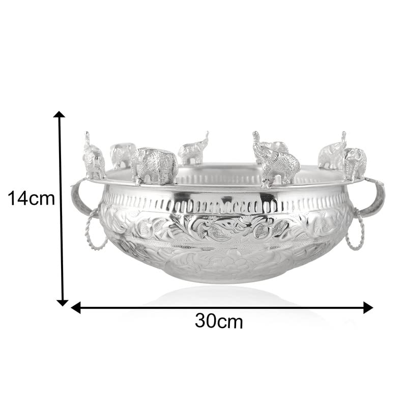 PIEPOT L Decorative Running Elephant Pure Brass Silver Plated Urli With Handle L Decorative Diya Lighting L Ideal For Gifting Pooja And Decoration 10 Diameter 55 Height 13 L - Image 3
