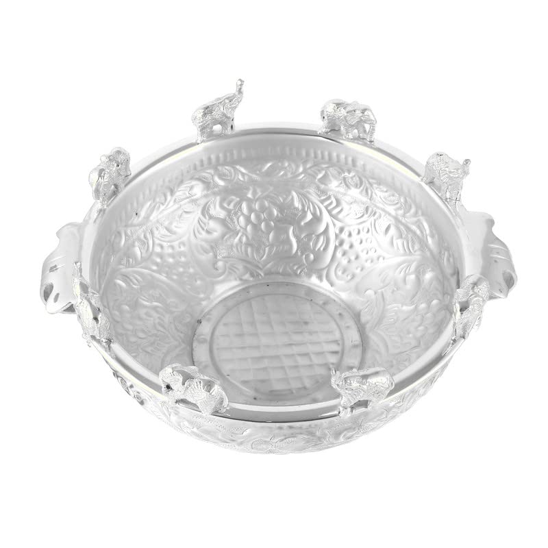 PIEPOT L Decorative Running Elephant Pure Brass Silver Plated Urli With Handle L Decorative Diya Lighting L Ideal For Gifting Pooja And Decoration 10 Diameter 55 Height 13 L - Image 4