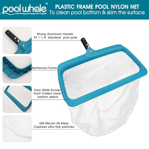 POOLWHALE Professional Pool Skimmer Net, Upgraded Extra Wide Scoop Edge, Swimming Leaf Rake with Ultra Fine Mesh Deep Nylon Net Bag - Pool Nets for Cleaning Leaves, Debris (Not Pole) - Image 4