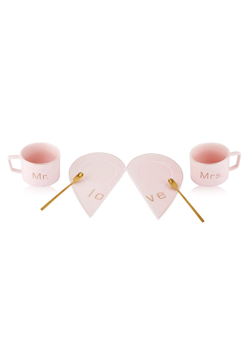 Nyrwana NYRWANA DELIVERING SMILES IN INIDA Mr And Mrs Ceramic MugsTea Cup With Heart Shape Saucer 2Pc Pink 250 Milliliter 250 Ml  - Image 3