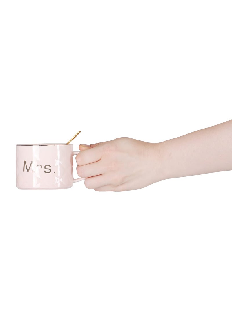 Nyrwana NYRWANA DELIVERING SMILES IN INIDA Mr And Mrs Ceramic MugsTea Cup With Heart Shape Saucer 2Pc Pink 250 Milliliter 250 Ml  - Image 4