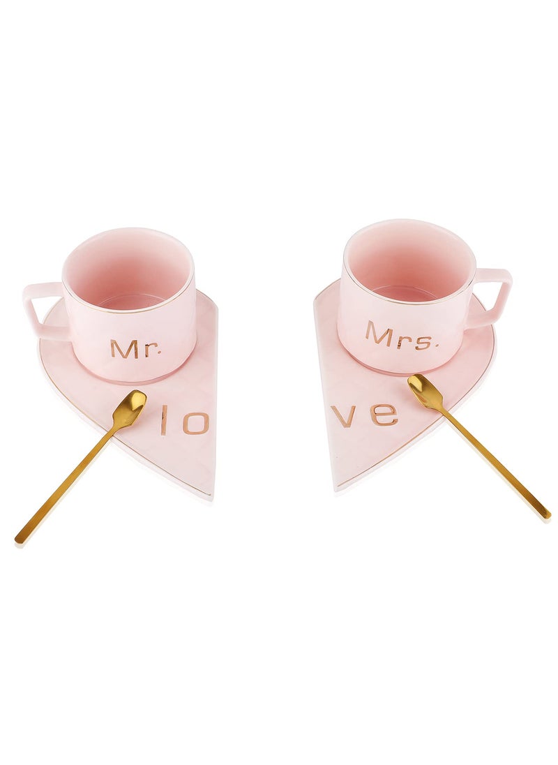 Nyrwana NYRWANA DELIVERING SMILES IN INIDA Mr And Mrs Ceramic MugsTea Cup With Heart Shape Saucer 2Pc Pink 250 Milliliter 250 Ml  - Image 2