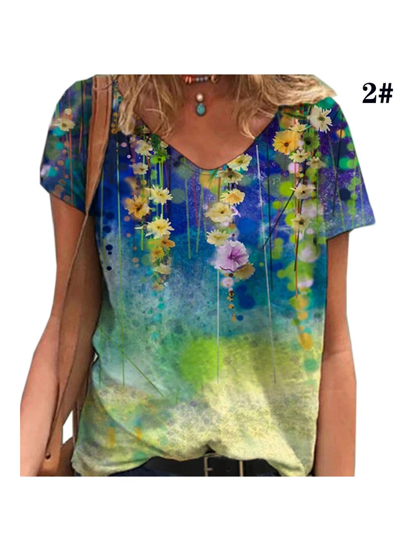 Generic - Womens Clothing Wish New Plant Pattern Digital Print Short Sleeve T-shirt 8# Color - Image 1