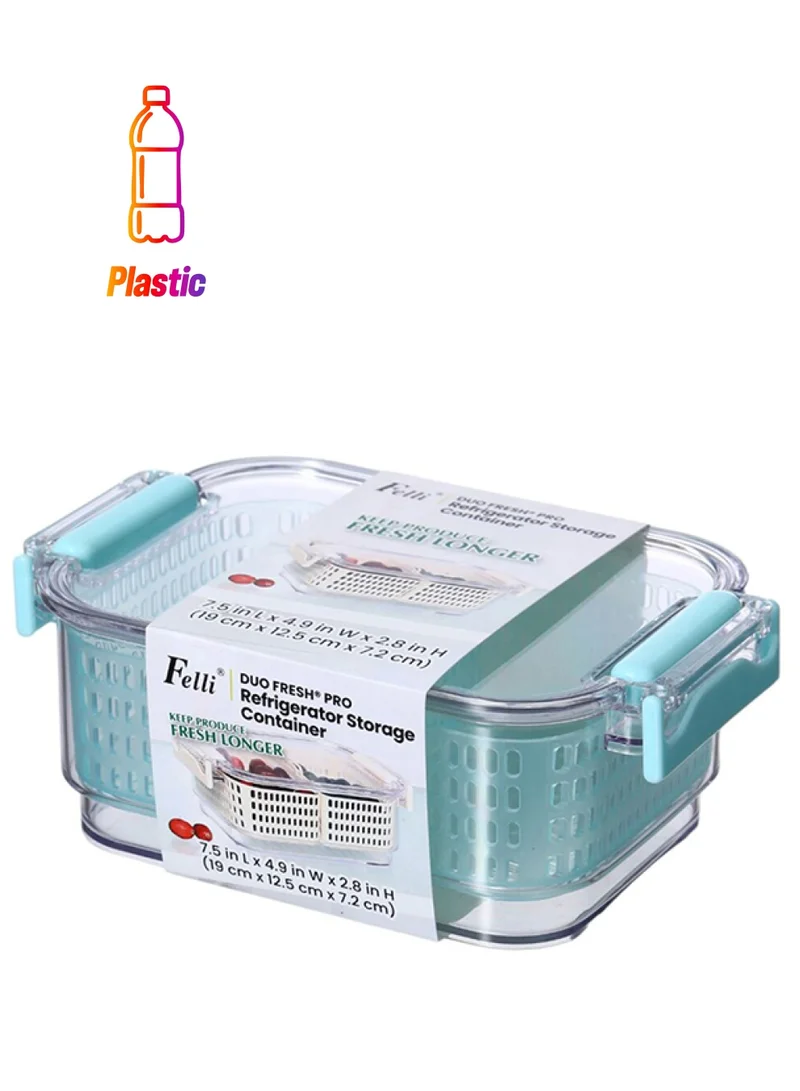 Felli Duo Fresh7 Pro Refridgerator Stackable Container Clear and Aqua Blue 680ml NVBG07A-058F0