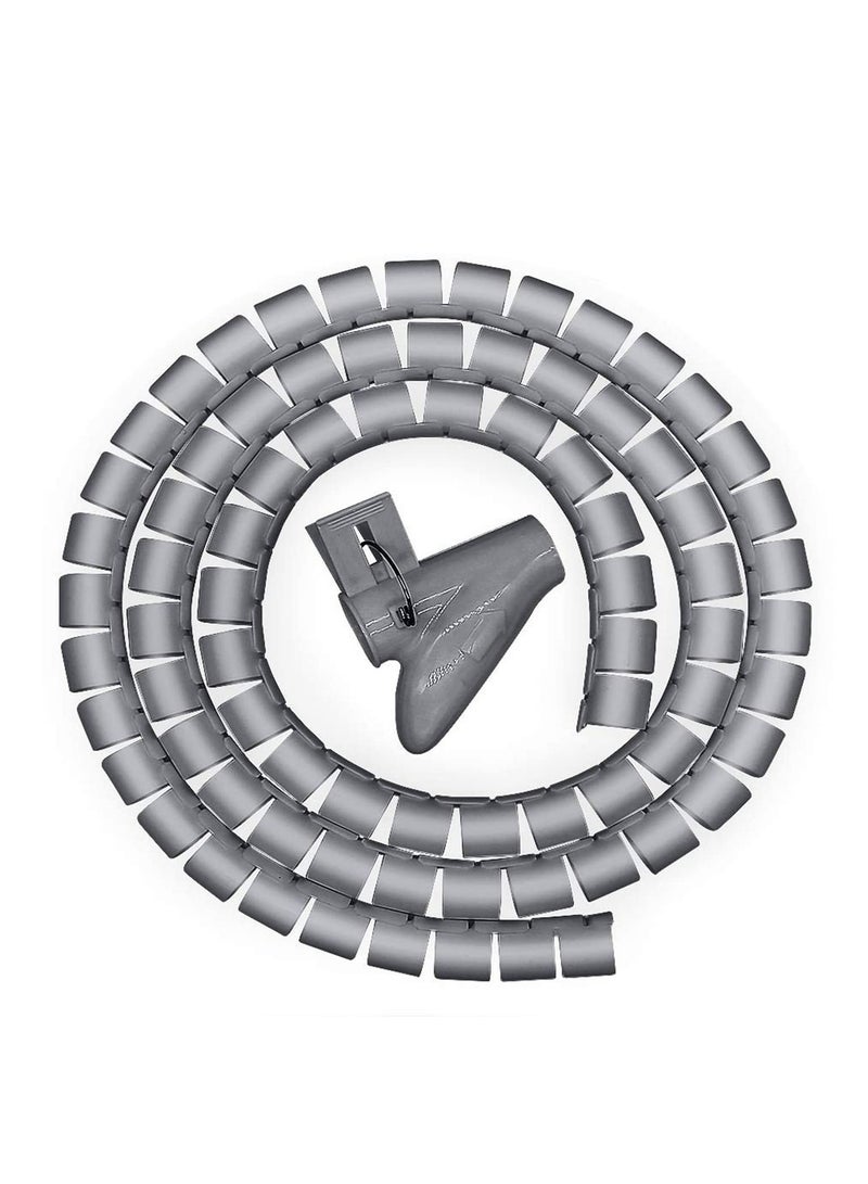 2M 16mm Flexible Spiral Cable Wire Protector Cable Organizer Computer Cord Protective Tube Clip Organizer Management Tools (Grey) - Image 1