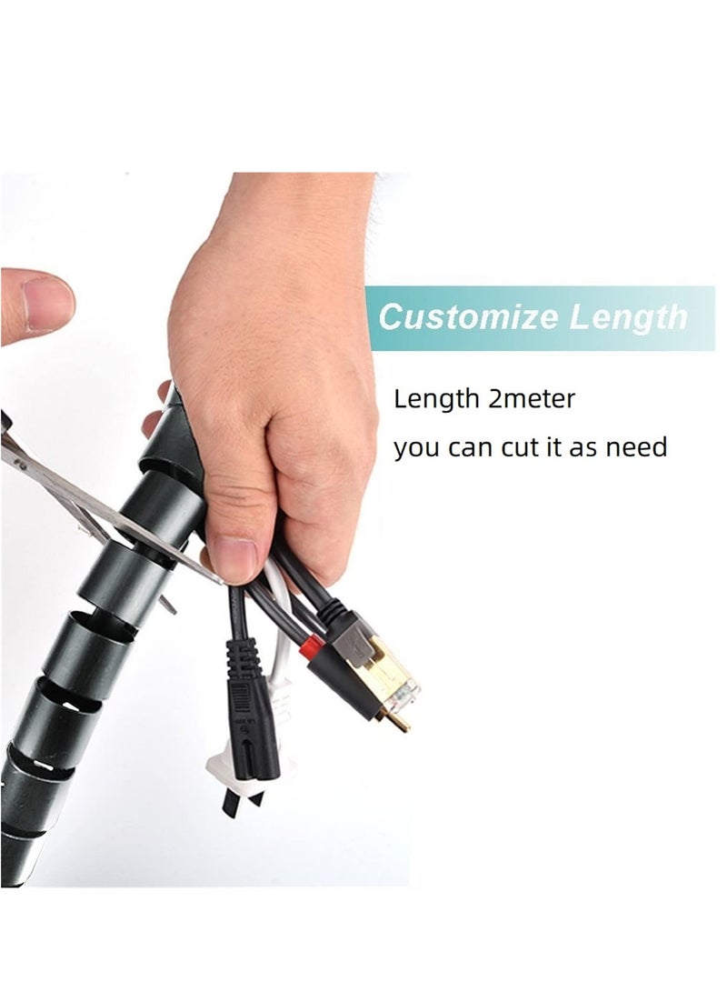 2M 16mm Flexible Spiral Cable Wire Protector Cable Organizer Computer Cord Protective Tube Clip Organizer Management Tools (Grey) - Image 5