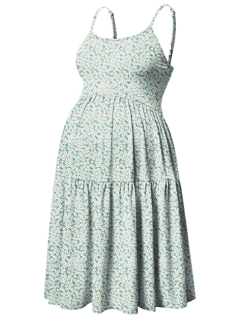 GINKANA Maternity Spaghetti Strap Dresses Solid Pregnant Woman Sleeveless Cami Dress Knee Length Summer Daily Wearing Maternity Dresses,Little Daisy,M - Image 1