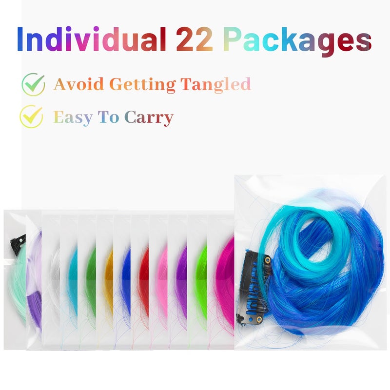 TOFAFA Colored Hair Extensions Curly Wavy Accessories for Girls Women,Multi-colors Party Highlights Clip in Synthetic Rainbow Hairpiece for Kids Christmas Favors Gift(22 PCS Colorful) - Image 5