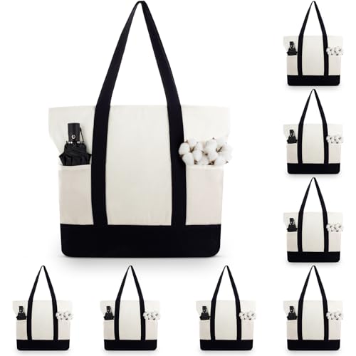 Capoda 16 x 14 Canvas Tote Bags with 2 Pocket Bulk Zipper Totes Reusable Blank Sublimation Bags for Shopping Grocery DIY8 Pieces16 x 14 Inch - Image 1