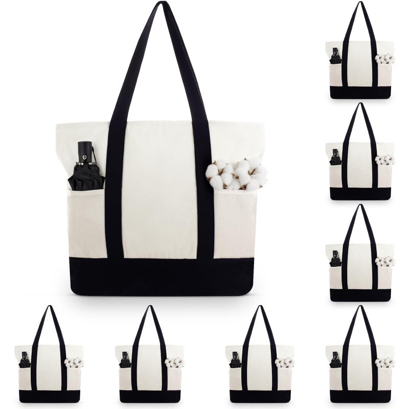 Capoda 16 x 14 Canvas Tote Bags with 2 Pocket Bulk Zipper Totes Reusable Blank Sublimation Bags for Shopping Grocery DIY8 Pieces16 x 14 Inch - Image 2