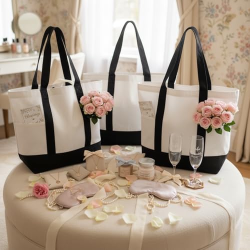Capoda 16 x 14 Canvas Tote Bags with 2 Pocket Bulk Zipper Totes Reusable Blank Sublimation Bags for Shopping Grocery DIY8 Pieces16 x 14 Inch - Image 3