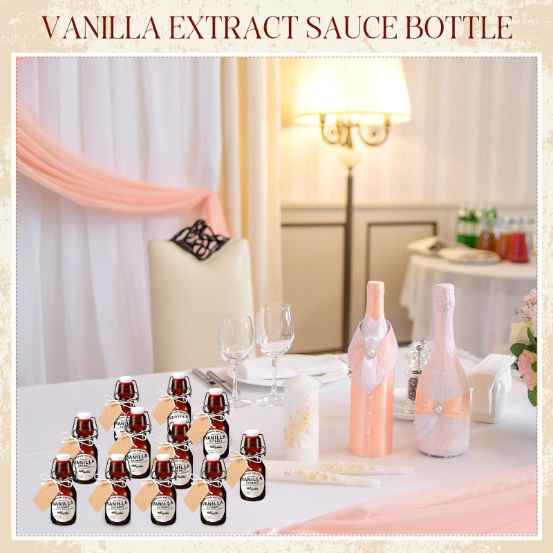 Vesici 12 Sets Swing Top Glass Bottles Set Vanilla Extract Bottles With Stoppers Stickers Caps Bottle Brush Funnel Rope Labels Amber Homemade Vanilla Extract Bottles For Christmas Party (2 Oz) - Image 5