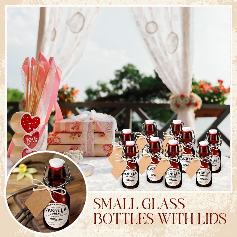 Vesici 12 Sets Swing Top Glass Bottles Set Vanilla Extract Bottles With Stoppers Stickers Caps Bottle Brush Funnel Rope Labels Amber Homemade Vanilla Extract Bottles For Christmas Party (2 Oz) - Image 4
