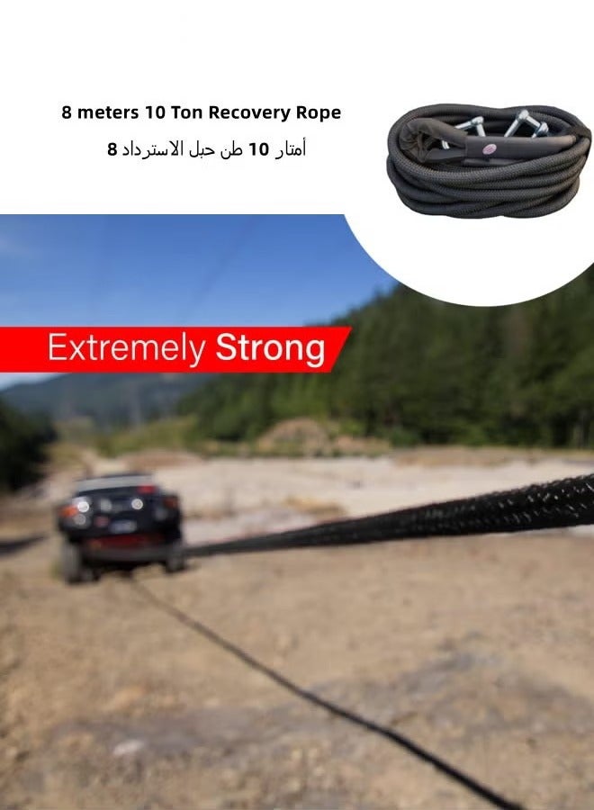 XiuWoo Black Kinetic Recovery Rope, 8 Meters, 10 Ton, Heavy Duty Tow Strap with Hooks, Anti Break Thickening, Emergency Recovery Securing Tool for Vehicles Cars SUV Trucks  - Image 2