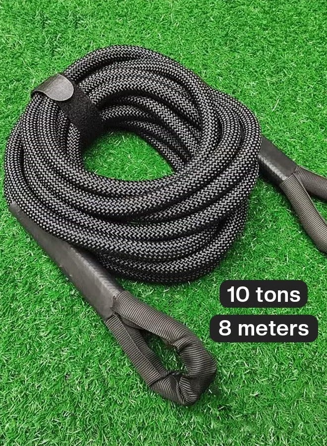 XiuWoo Black Kinetic Recovery Rope, 8 Meters, 10 Ton, Heavy Duty Tow Strap with Hooks, Anti Break Thickening, Emergency Recovery Securing Tool for Vehicles Cars SUV Trucks  - Image 3