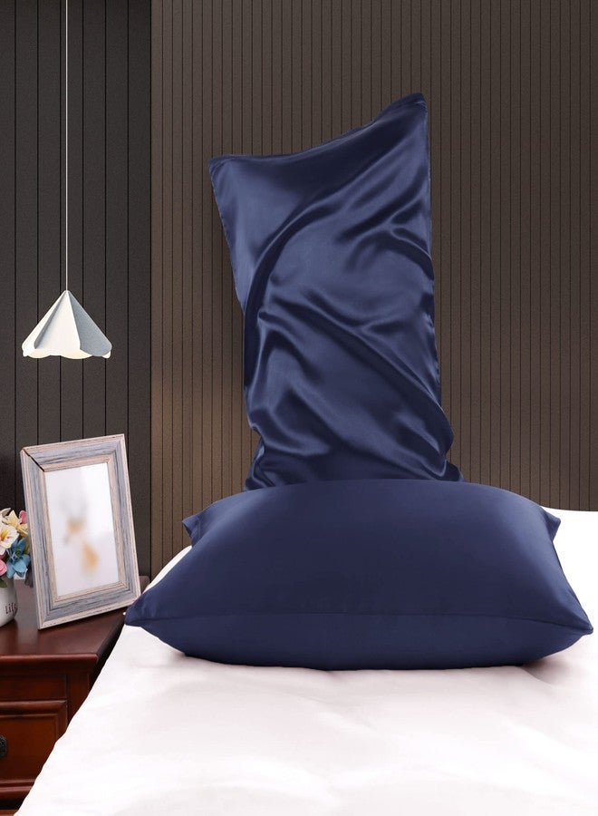 PiccoCasa 85 GSM Satin Pillowcases for Hair and Skin, Luxury Silky Pillow Cover with Zipper Closure, Satin Pillow Cases Set of 2 Standard Navy - Image 3