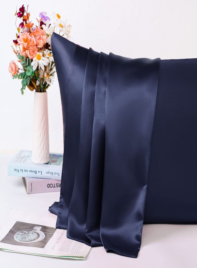 PiccoCasa 85 GSM Satin Pillowcases for Hair and Skin, Luxury Silky Pillow Cover with Zipper Closure, Satin Pillow Cases Set of 2 Standard Navy - Image 5