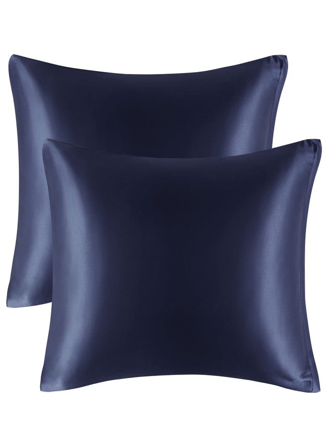 PiccoCasa 85 GSM Satin Pillowcases for Hair and Skin, Luxury Silky Pillow Cover with Zipper Closure, Satin Pillow Cases Set of 2 Standard Navy - Image 1