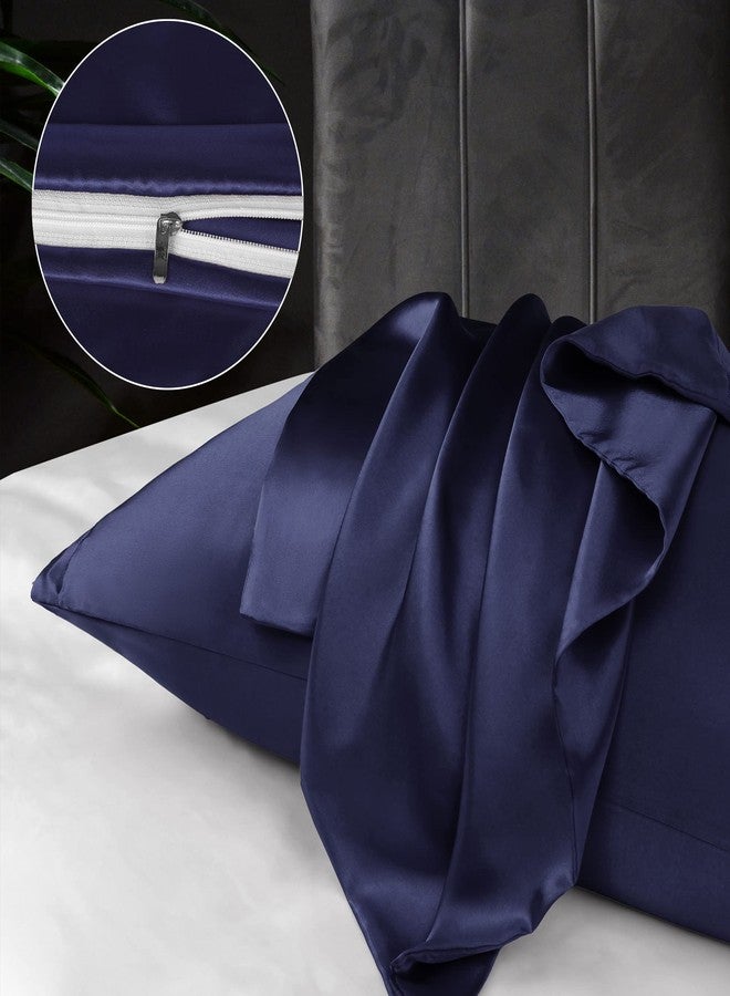 PiccoCasa 85 GSM Satin Pillowcases for Hair and Skin, Luxury Silky Pillow Cover with Zipper Closure, Satin Pillow Cases Set of 2 Standard Navy - Image 4