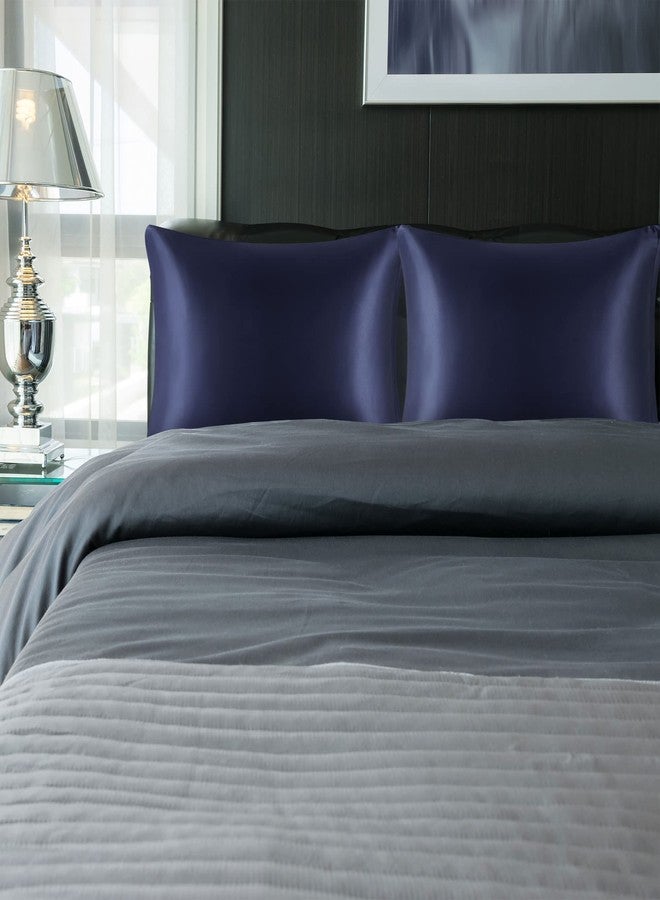 PiccoCasa 85 GSM Satin Pillowcases for Hair and Skin, Luxury Silky Pillow Cover with Zipper Closure, Satin Pillow Cases Set of 2 Standard Navy - Image 2