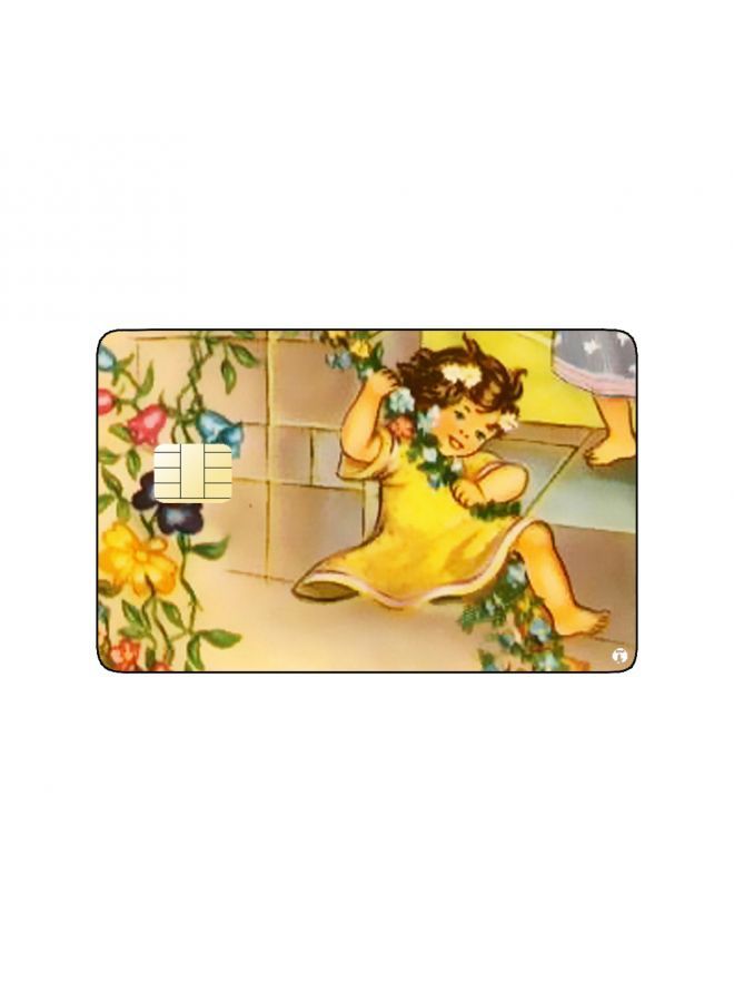 RKN PRINTED BANK CARD STICKER Cute Girl Vintage Art In Yellow Dress - Image 2