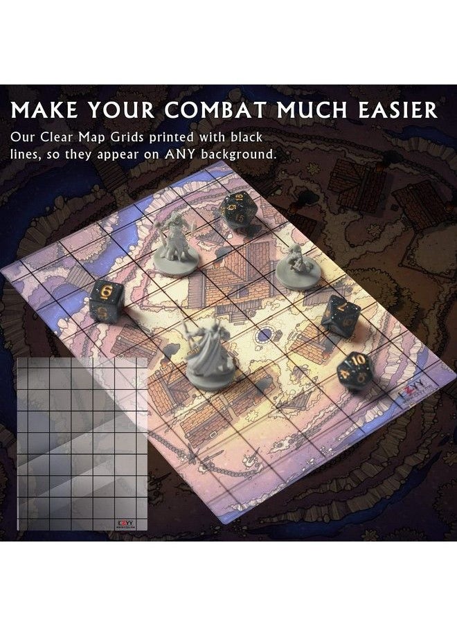 CZYY - Acrylic Game Mat 1" Square Grid Overlay Set Of 2 6"X8" Battle Map Board Clear & Durable Great For Dungeons And Dragons Pathfinder And Other Tabletop Rpg - Image 1