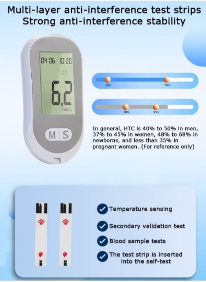 Automatic Portable Blood Glucose Meter, Accurate and Easy to Use Diabetes Testing Device with 50 Test Strips, Lancet Pen and 50 Lancets, Fast Results, Memory Storage and Code Free Operation