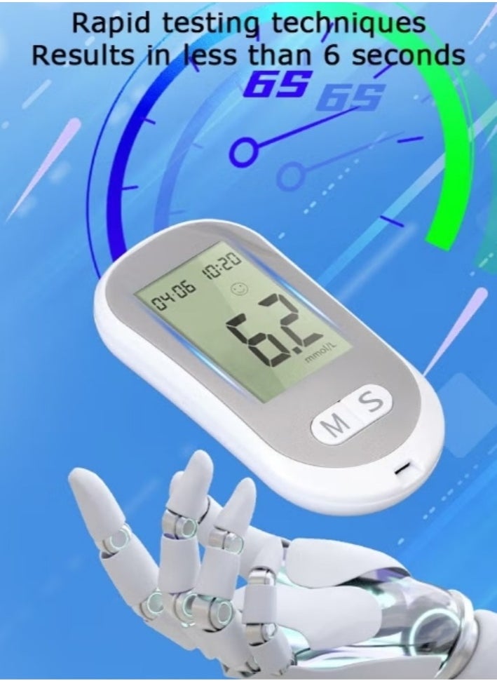 Automatic Portable Blood Glucose Meter, Accurate and Easy to Use Diabetes Testing Device with 50 Test Strips, Lancet Pen and 50 Lancets, Fast Results, Memory Storage and Code Free Operation