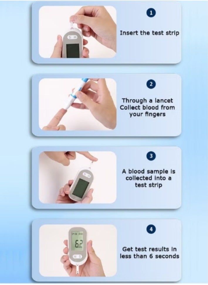 Automatic Portable Blood Glucose Meter, Accurate and Easy to Use Diabetes Testing Device with 50 Test Strips, Lancet Pen and 50 Lancets, Fast Results, Memory Storage and Code Free Operation