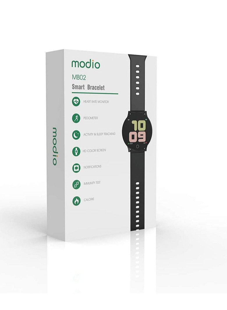 MODIO MB02 SMART BRACELET / MODIO SMART WATCH, Bracelet Heart Rate Monitor Pedometer HD color screen Notifications Calorie Immunity Test MB02 (Black)