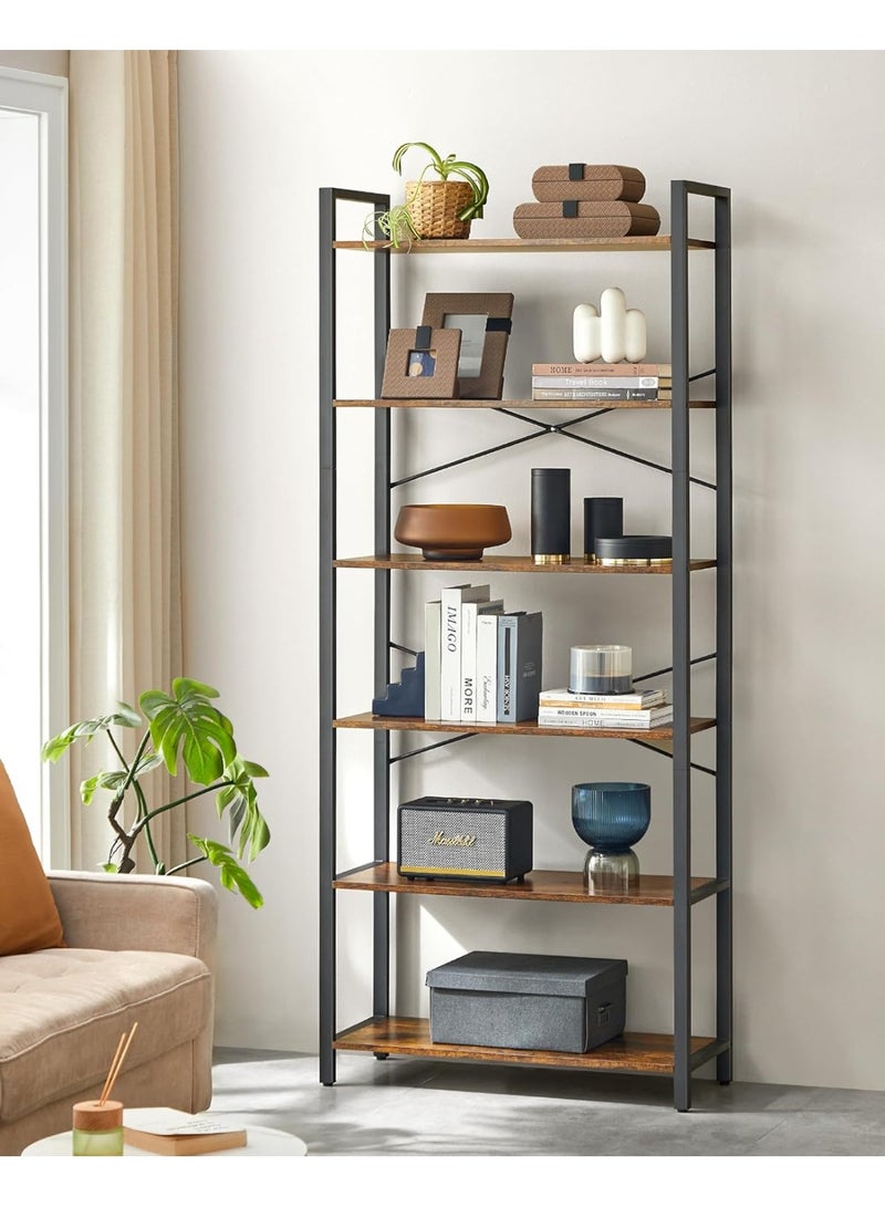 VASAGLE 6-Tier Rustic Industrial Bookcase with Steel Frame, Wall-Mount or Freestanding Tall Storage Shelf for Living Room, Office, Bedroom, Hallway, Display Rack for Books, Plants, and Decor, 80 x 30 x 186 cm - Image 4