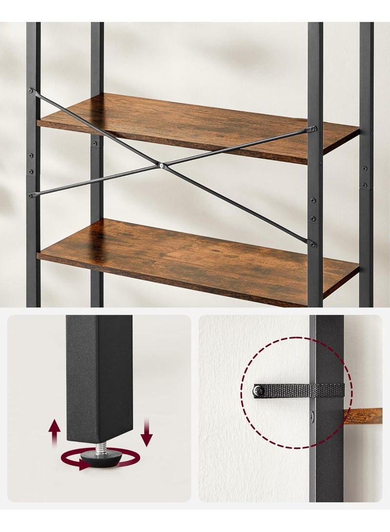 VASAGLE 6-Tier Rustic Industrial Bookcase with Steel Frame, Wall-Mount or Freestanding Tall Storage Shelf for Living Room, Office, Bedroom, Hallway, Display Rack for Books, Plants, and Decor, 80 x 30 x 186 cm - Image 5