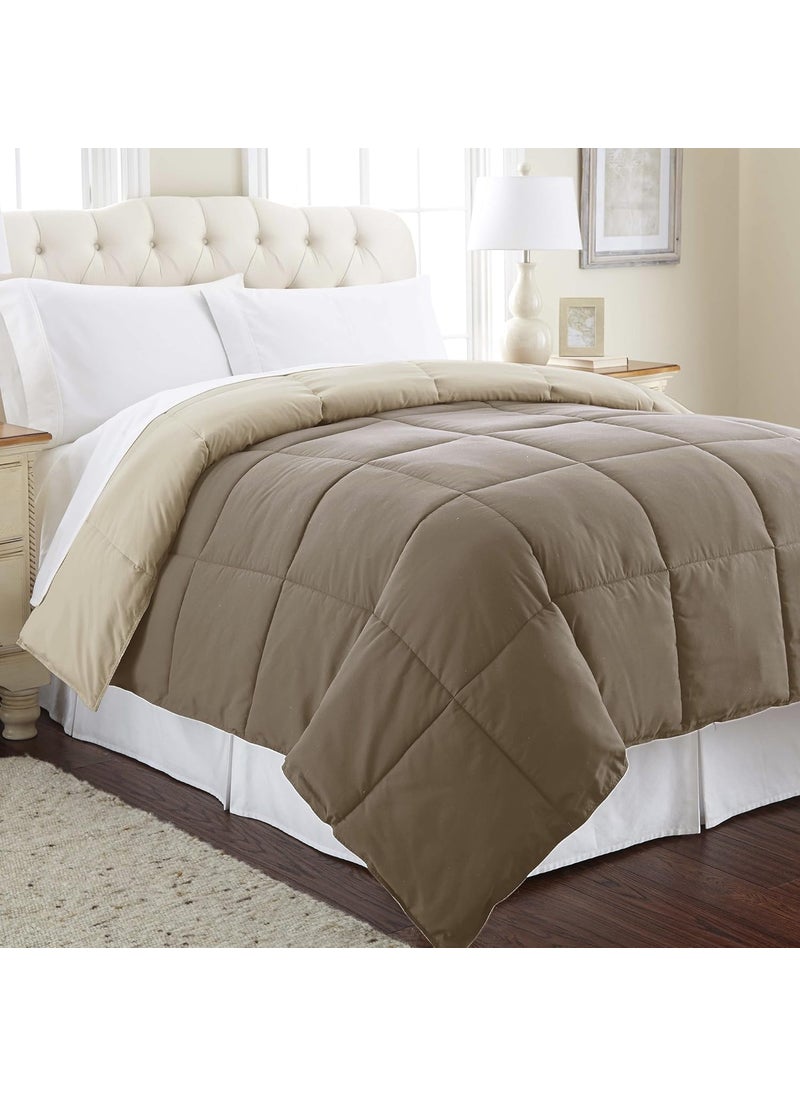 Modern Threads Amrapur Overseas 2DWNCMFG Goose Down Alternative Microfiber Quilted Reversible Comforter/Duvet Insert-Ultra Soft Hypoallergenic Bedding-Medium Warmth for All Seasons-[Stone/Champagne King]  - Image 1