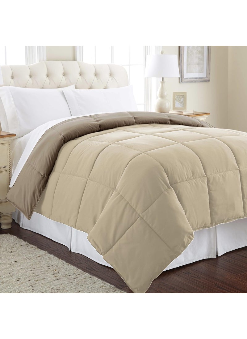 Modern Threads Amrapur Overseas 2DWNCMFG Goose Down Alternative Microfiber Quilted Reversible Comforter/Duvet Insert-Ultra Soft Hypoallergenic Bedding-Medium Warmth for All Seasons-[Stone/Champagne King]  - Image 3