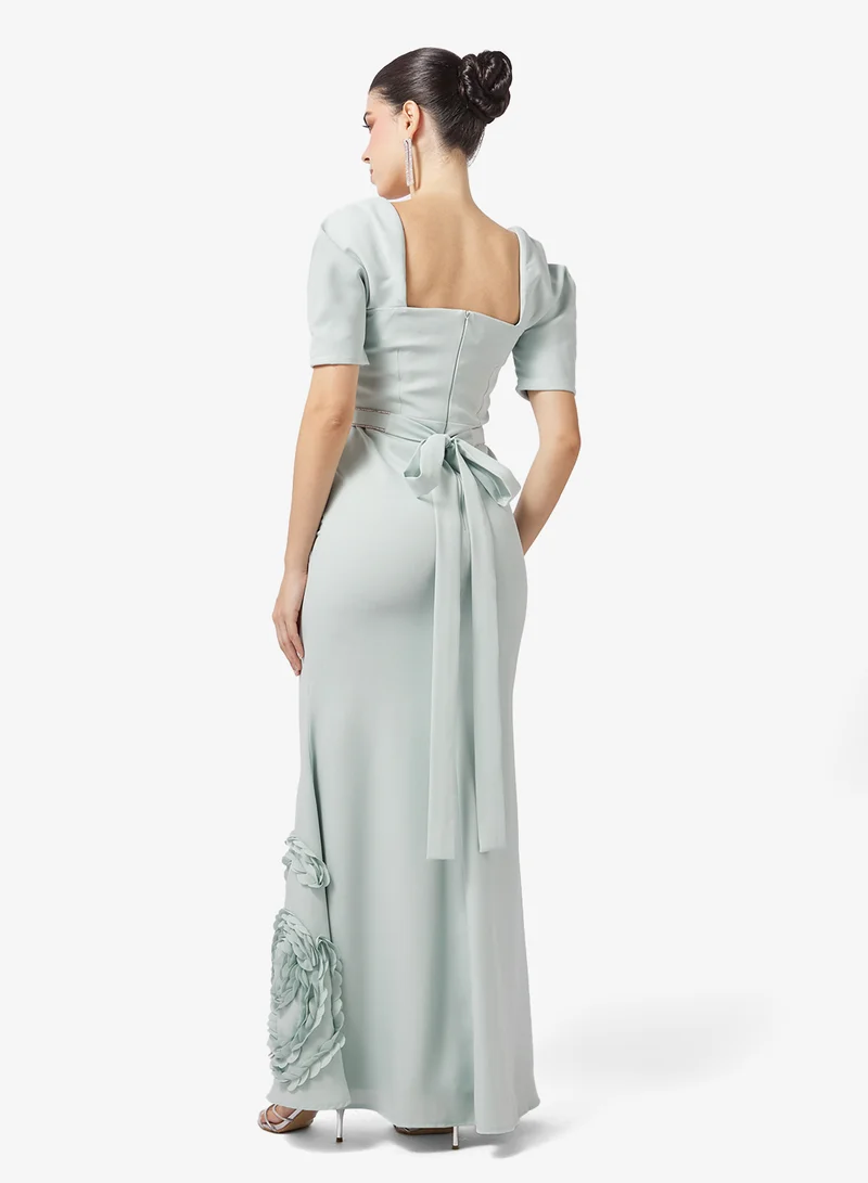 Namshi x Structured Sleeve Smocking Detail Evening Gown